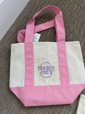 Trader Joe's Pink & Cream Mini Canvas Tote